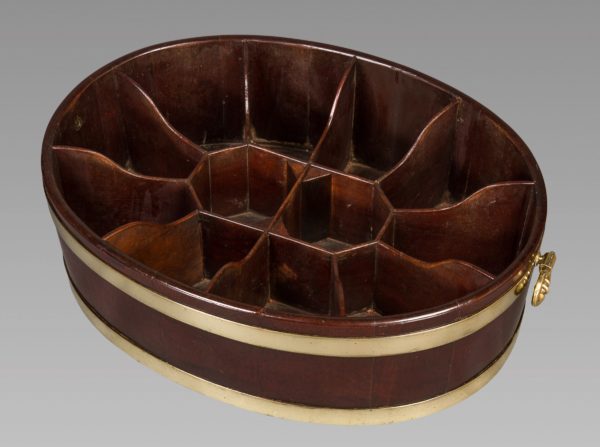 A Fine and Possibly Unique Oval and Brass Bound George III Mahogany Bottle Carrier