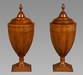 A Very Fine Pair of Chippendale Period Mahogany, Burr Mahogany and Satinwood Strung Cutlery Urns