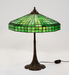 Fine Handel Peacock Feather Lamp with a Geometric Shade