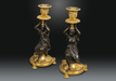 Pair of Regency Gilt and Patinated-Bronze Figural Candlesticks