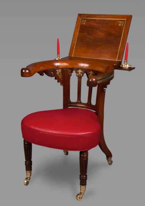 Very Fine Rosewood and Brass Inlaid Regency Library Reading Chair